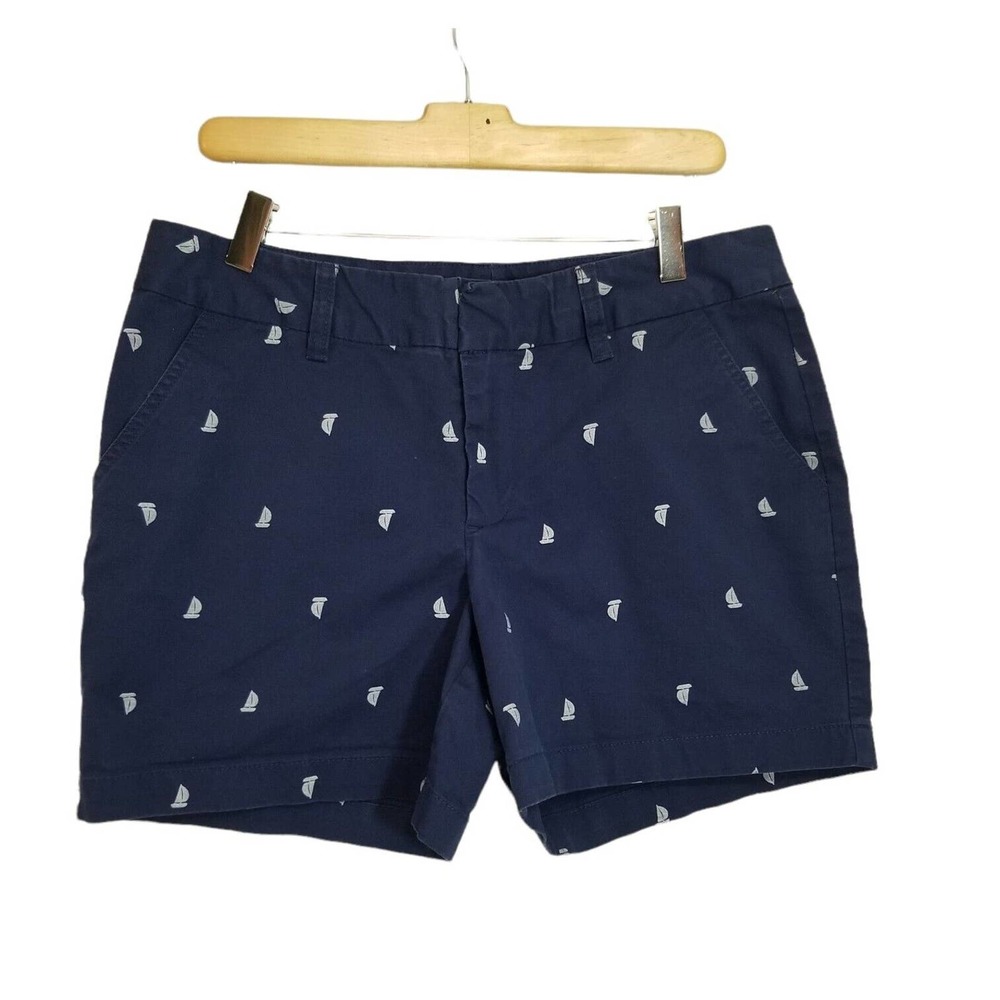 Le Tigre Navy Blue White Sailboats Nautical Mid/High Rise 5" Chino Shorts Sz 10